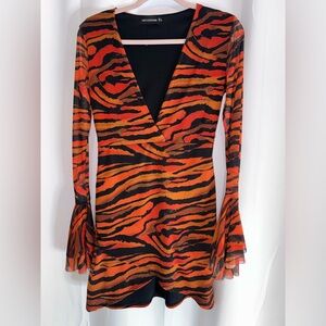 Vibrant Tiger Print Long Sleeve Dress